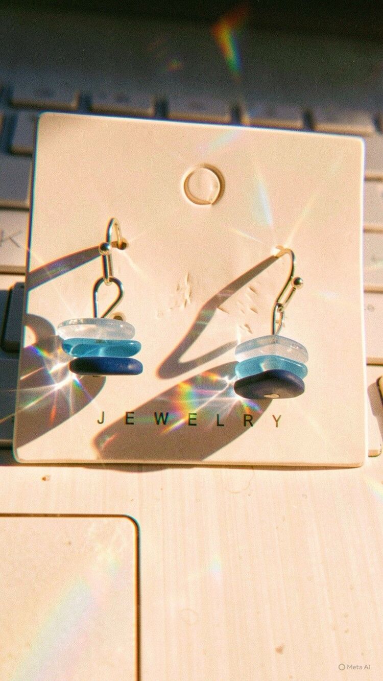 Silvertone Blue Sea Glass Dangle Drop Earrings Hook Back Pierced Women's Jewelry